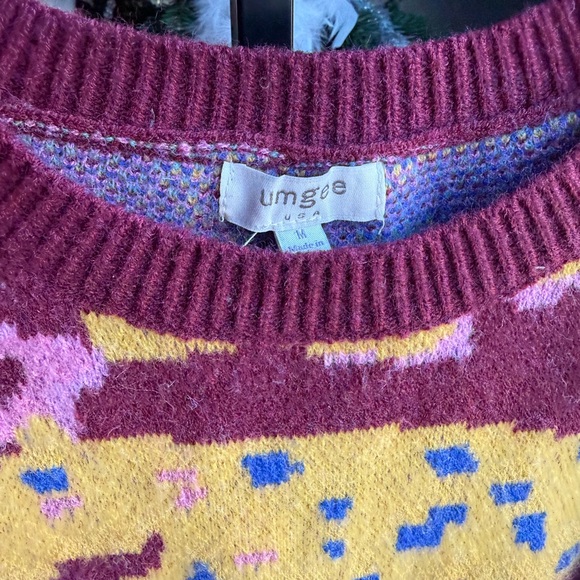 Umgee Women's Burgundy and Yellow Animal Print Sweater - Picture 5 of 5